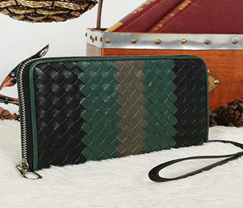 Bottega Veneta intrecciato leather clutch BV6612 black green - Click Image to Close